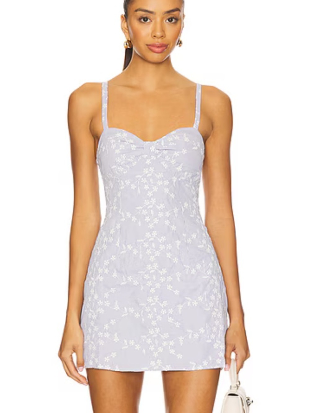 More To Come Tali Mini Dress Grey Lavender Floral eyelet Revolve NWT M